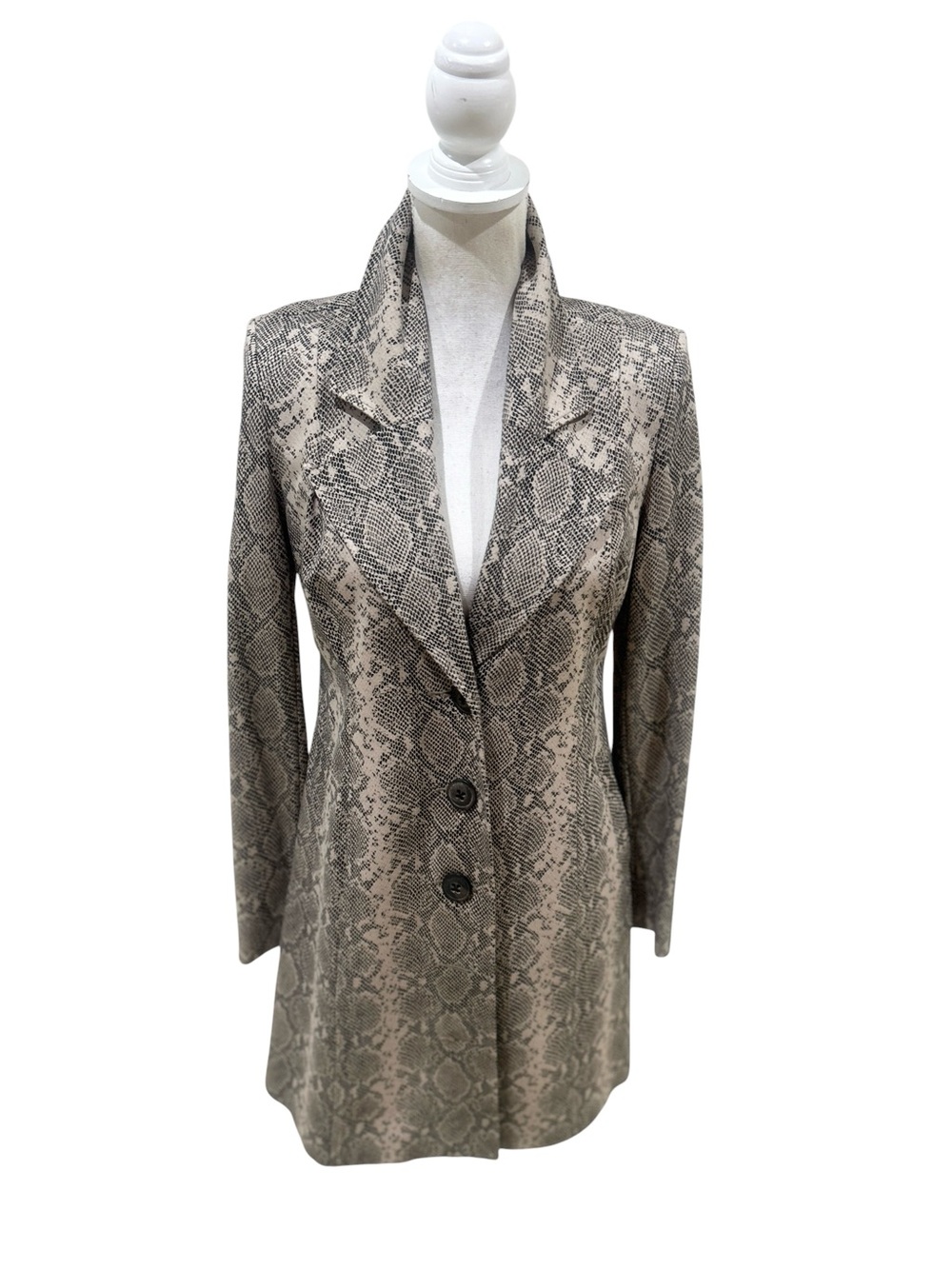 Nwot CAbi Neutral king cobra Snake-Print Trench Coat Beige and Gray size small - Picture 4 of 13